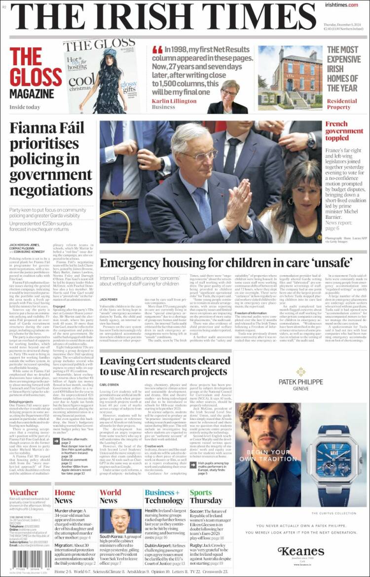 Portada de Irish Times (Irlanda)