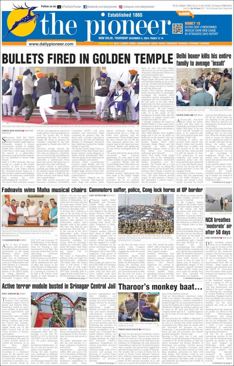 Portada de The Pioneer (India)