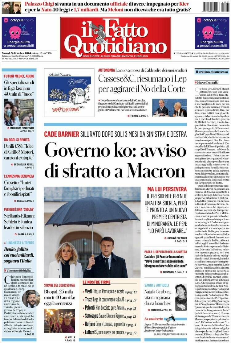 Portada de Il Fatto Quotidiano (Italia)