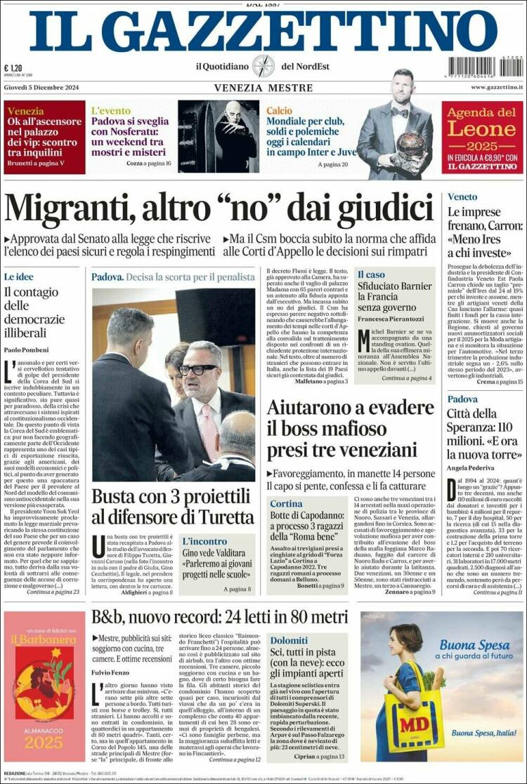 Portada de Il Gazzettino (Italia)