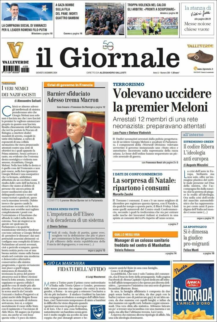 Portada de il Giornale (Italia)