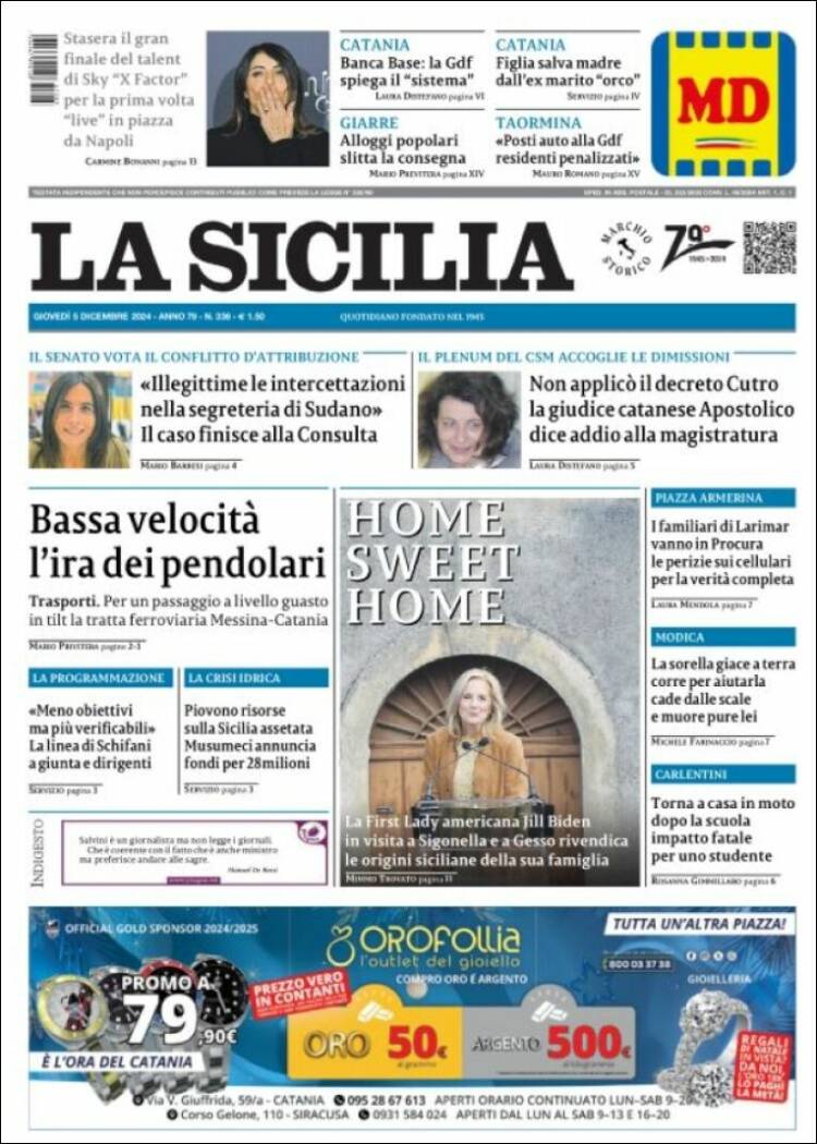 Portada de La Sicilia (Italia)