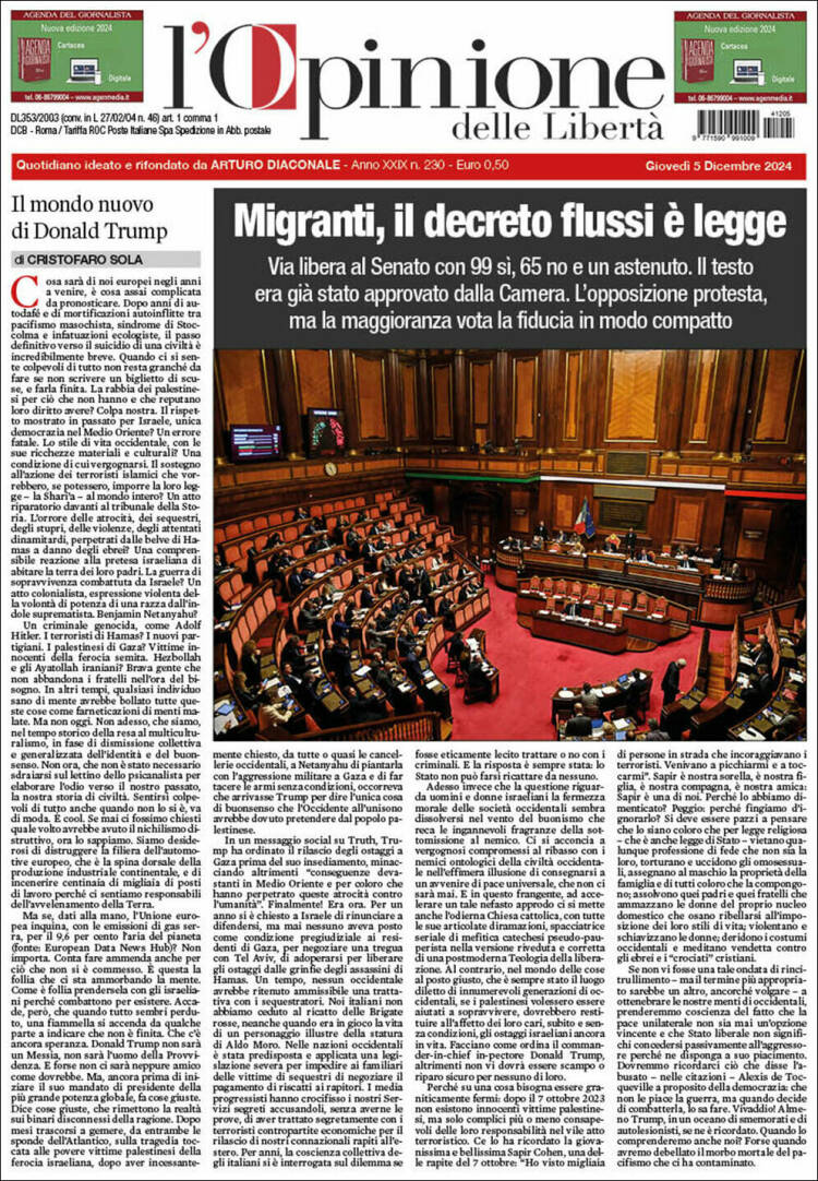 Portada de L'Opinione  delle Libertà (Italia)