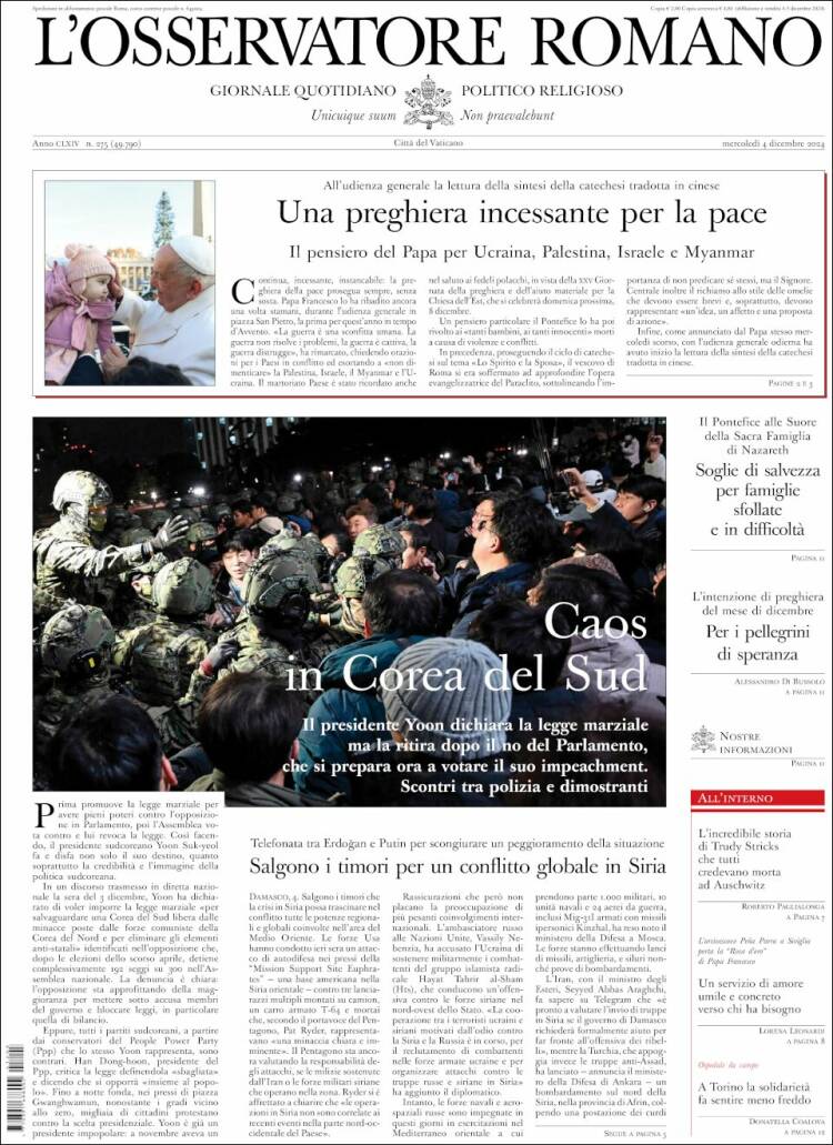 Portada de L'Osservatore Romano (Italia)