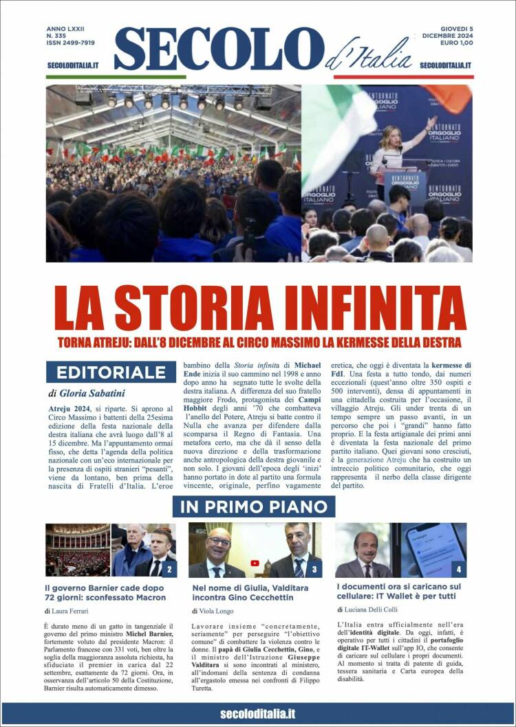 Portada de Secolo d'Italia (Italia)