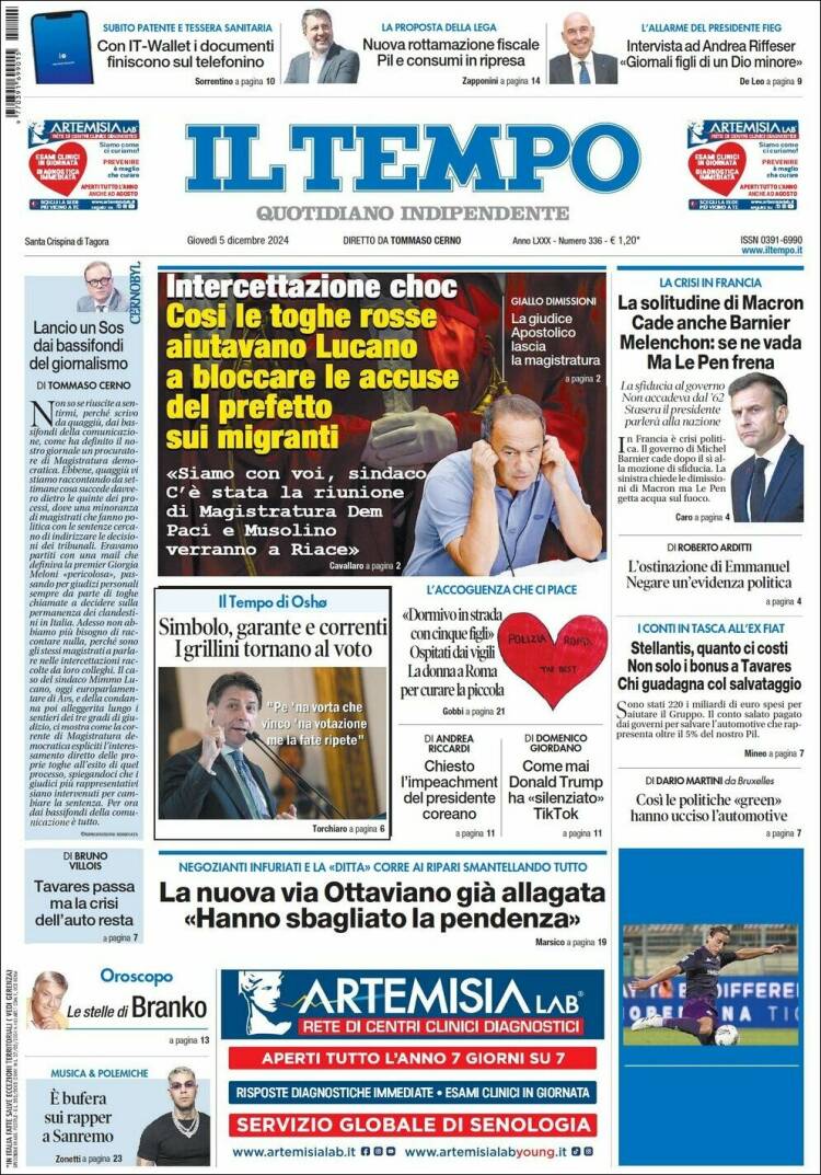 Portada de Il Tempo (Italia)