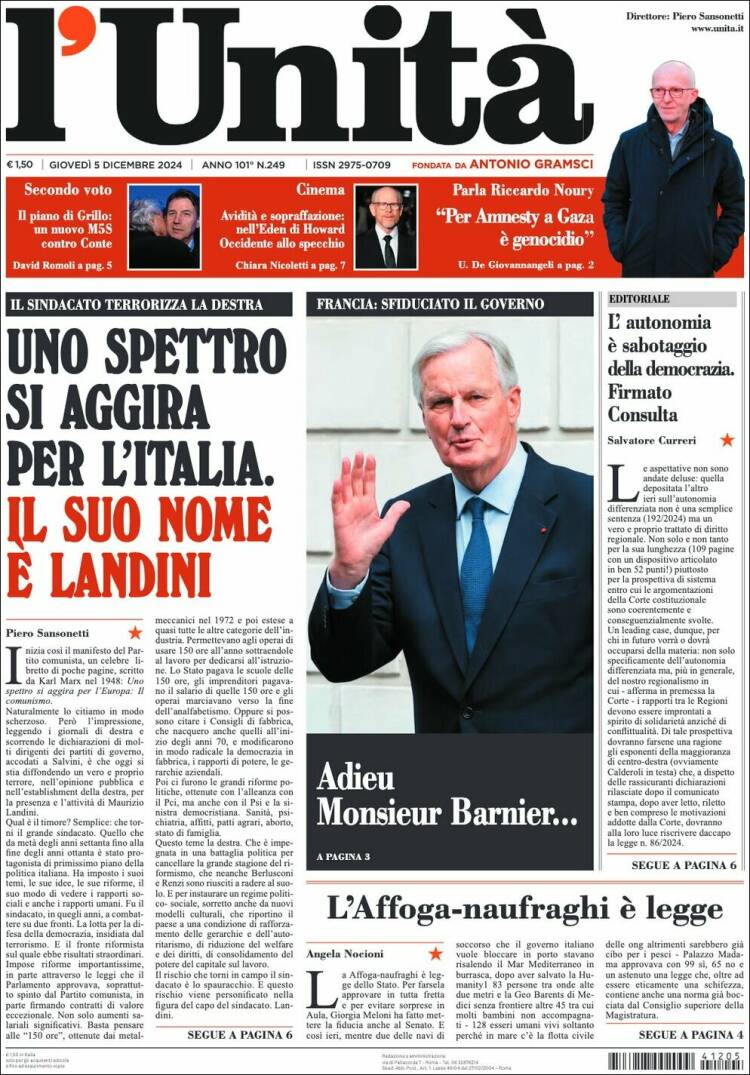Portada de l'Unità (Italia)