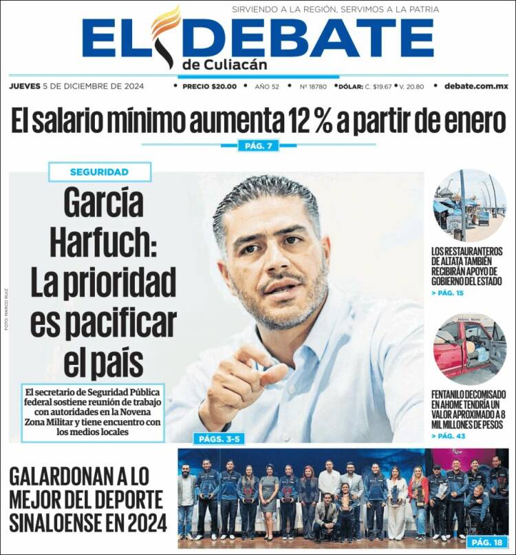 Portada de El Debate de Culiacán (M&eacute;xico)