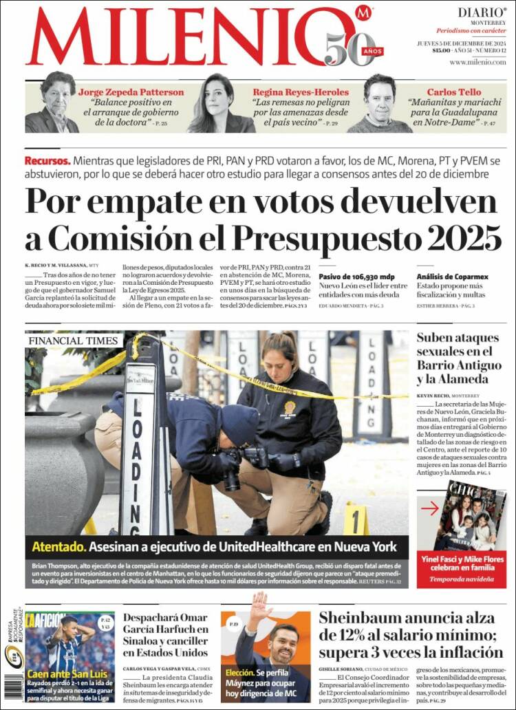 Portada de Milenio de Monterrey (M&eacute;xico)