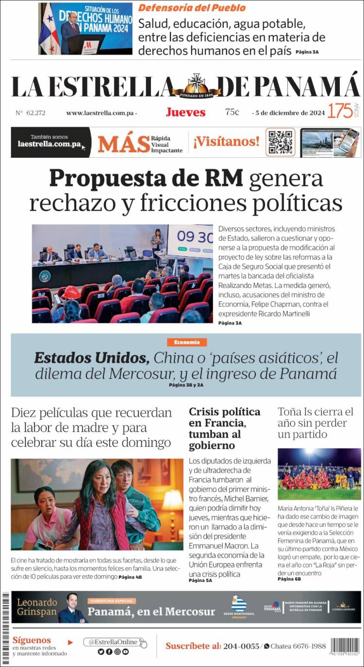 Portada de La Estrella de Panamá (Panam&aacute;)