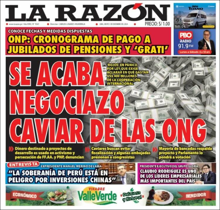 Portada de La Razón (Per&uacute;)