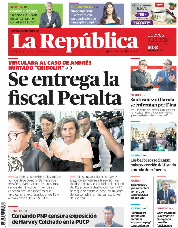 Portada de La Republica (Per&uacute;)