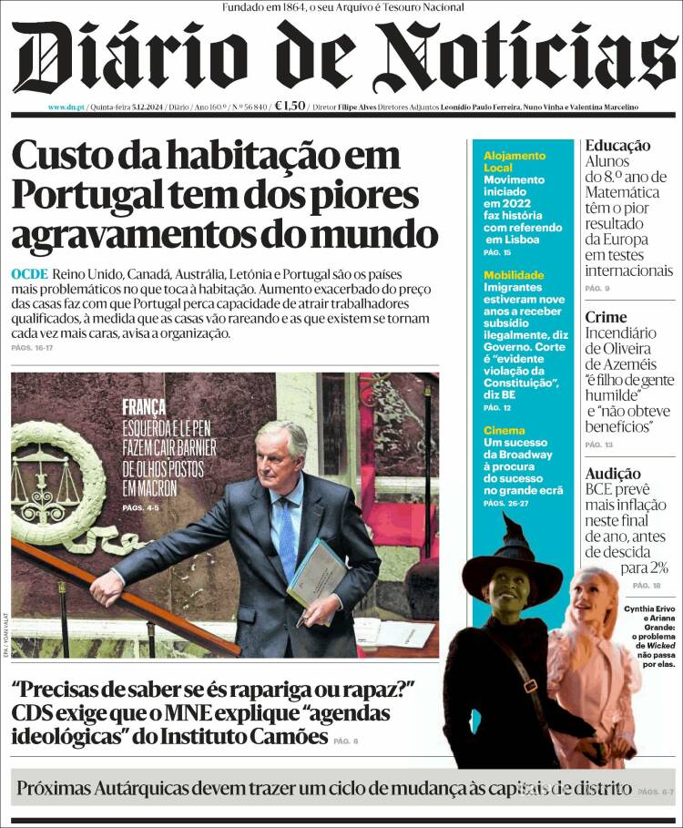 Portada de Diário de Noticias (Portugal)