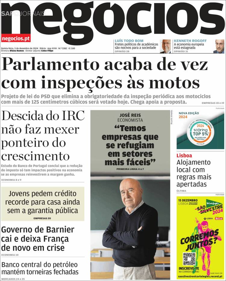 Portada de Jornal de Negócios (Portugal)