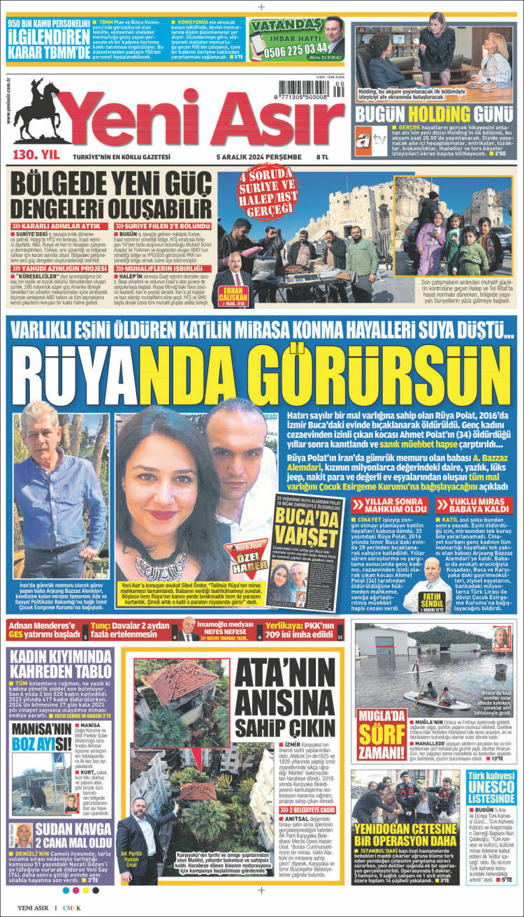 Portada de Yeni Asır (Turqu&iacute;a)