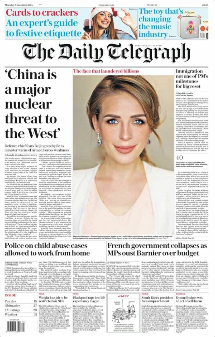 Portada de Daily Telegraph (Reino Unido)