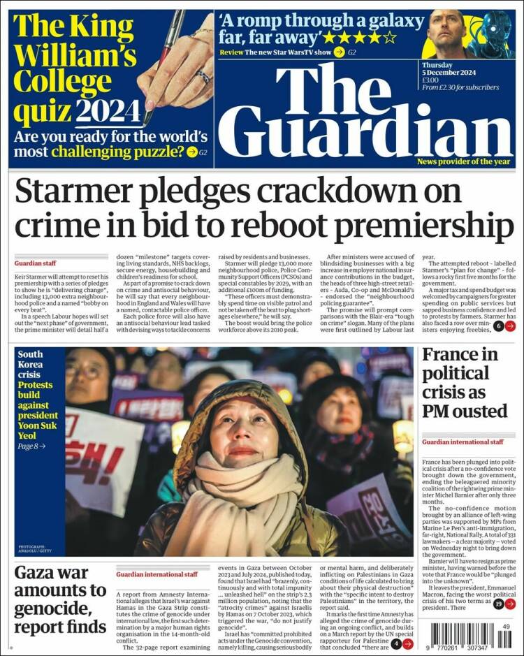 Portada de The Guardian (Reino Unido)