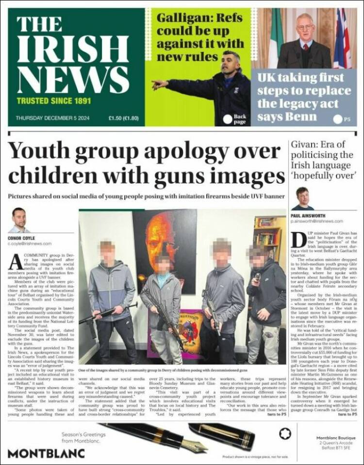 Portada de Irish News (Reino Unido)