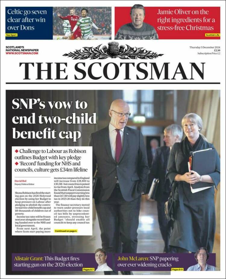 Portada de The Scotsman (Reino Unido)