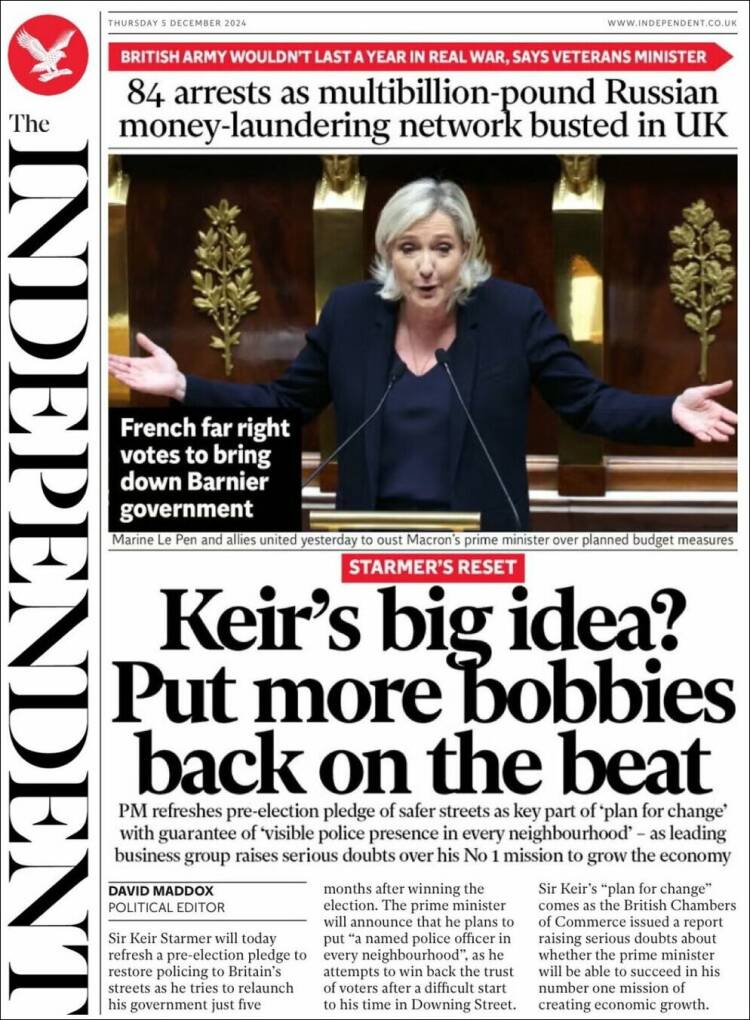 Portada de The Independent (Reino Unido)