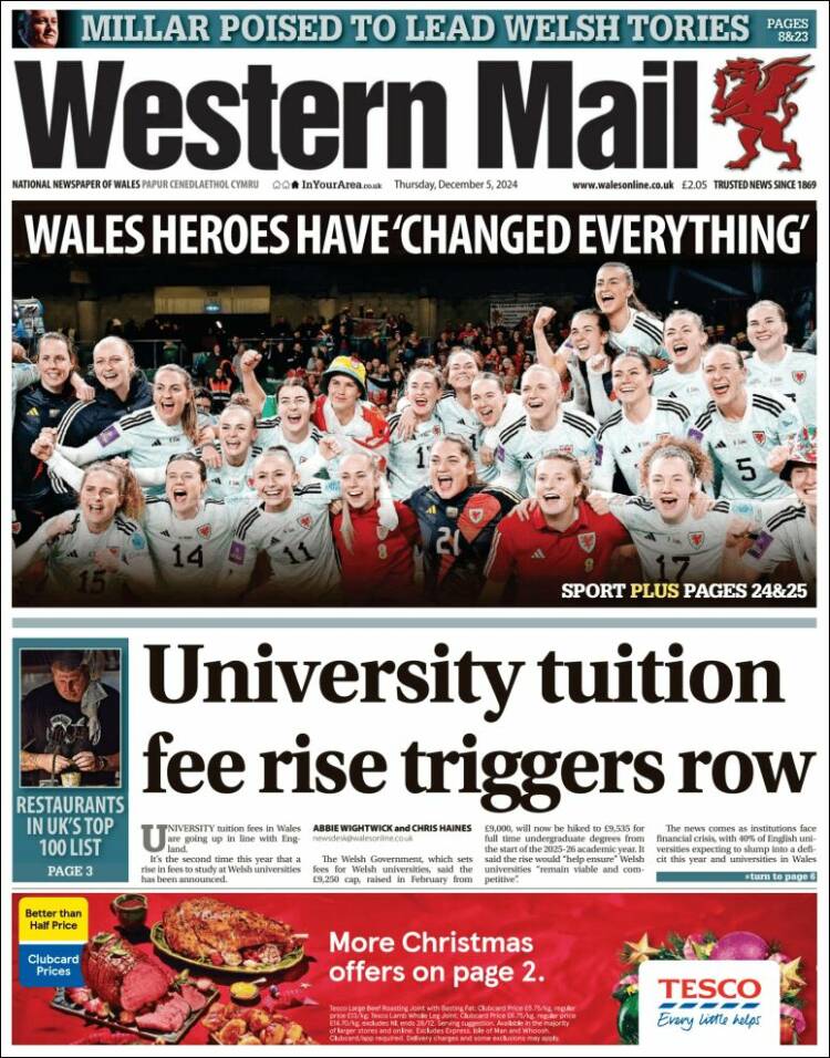 Portada de Western Mail (Reino Unido)