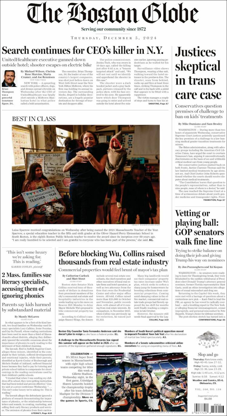 Portada de Boston Globe (USA)