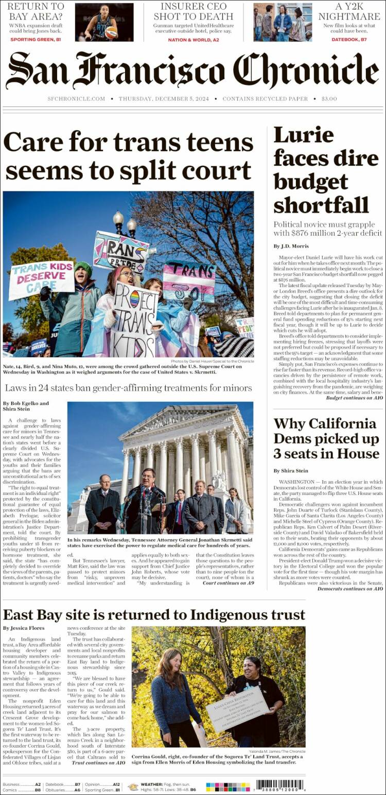 Portada de San Francisco Chronicle (USA)