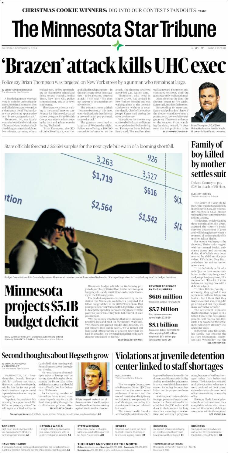 Portada de Star Tribune (USA)