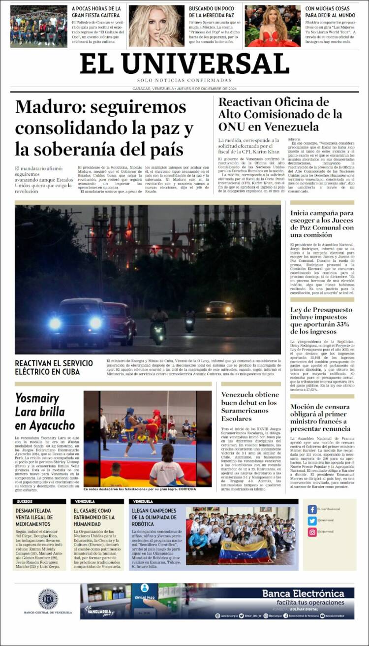 Portada de Universal (Venezuela)