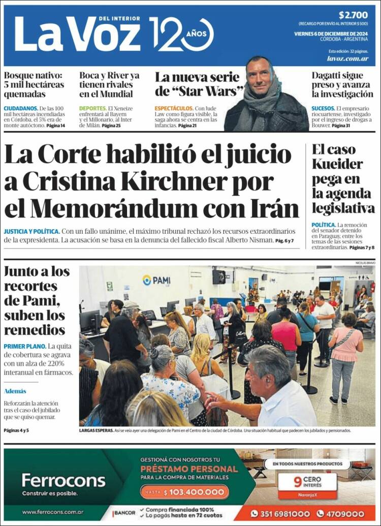 Portada de La Voz del Interior (Argentina)