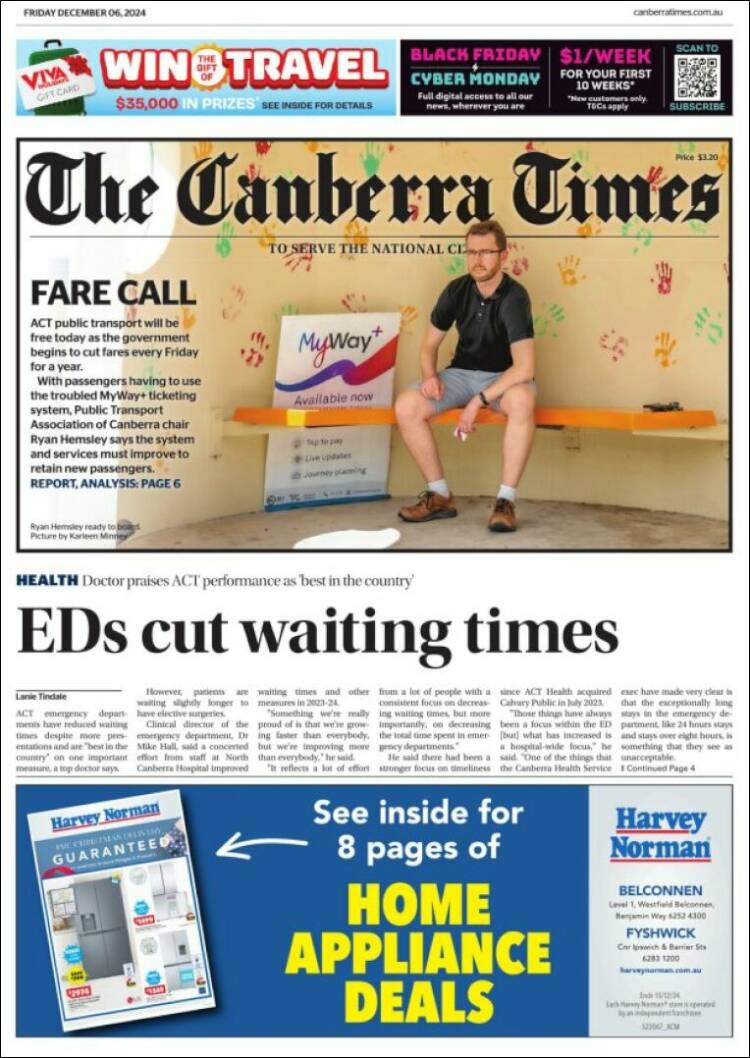 Portada de The Canberra Times (Australia)