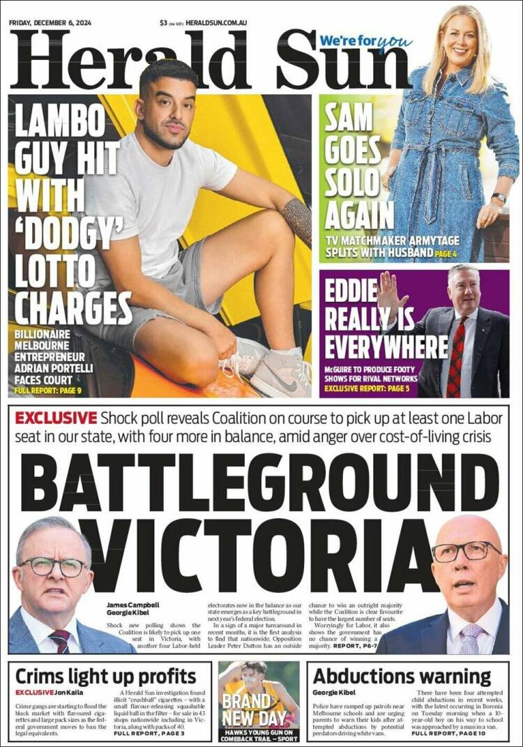 Portada de Herald Sun (Australia)