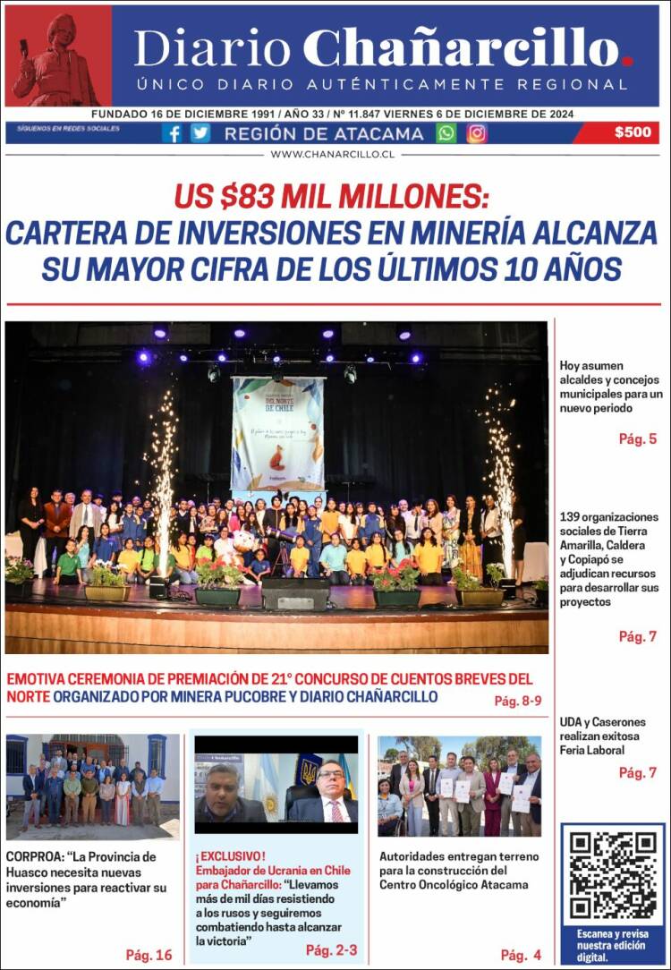 Portada de Diario Chañarcillo (Chile)
