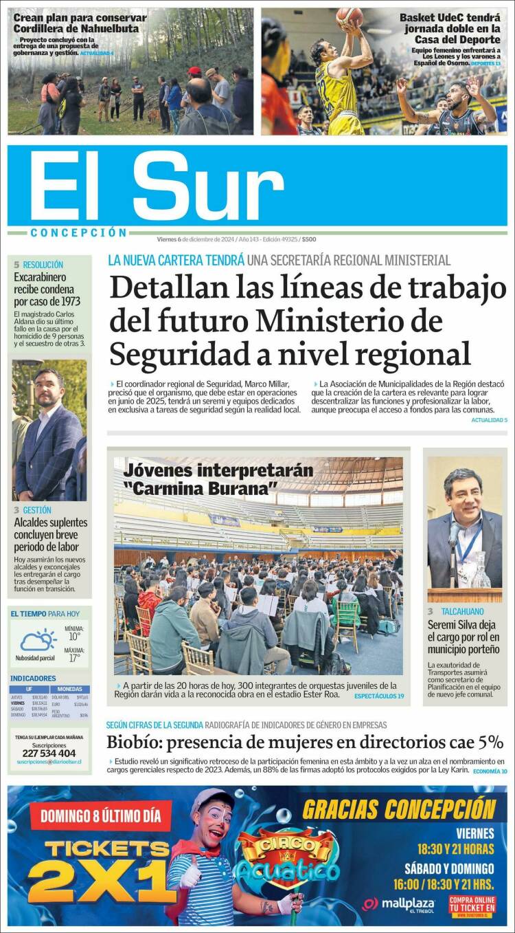 Portada de El Sur (Chile)