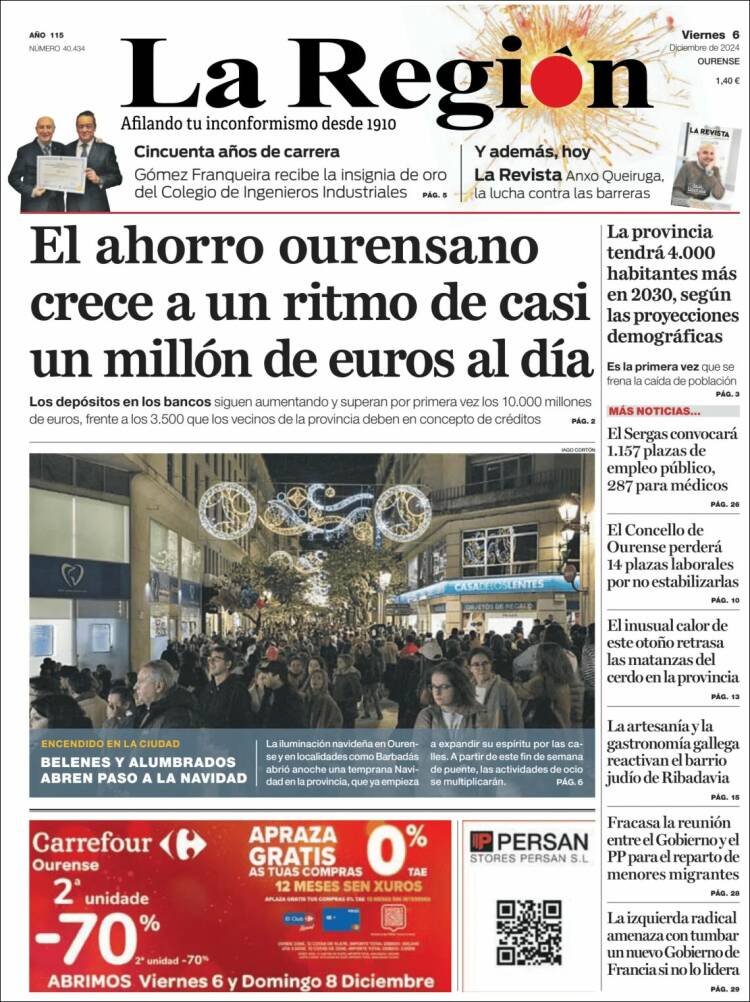 Portada de La Región de Ourense (España)