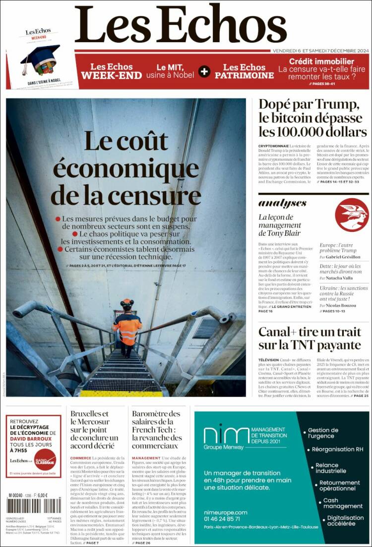 Portada de Les Echos (Francia)