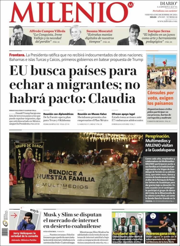 Portada de Milenio - Laguna (México)