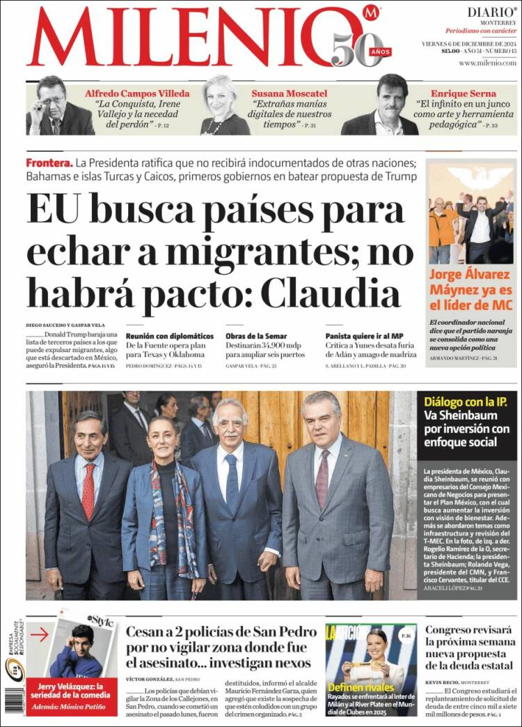 Portada de Milenio de Monterrey (México)