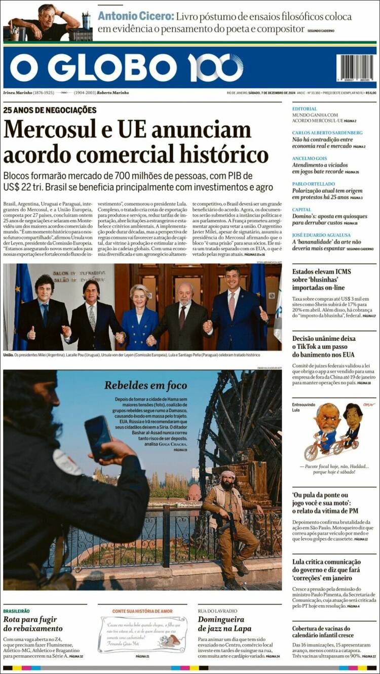 Portada de O Globo (Brasil)