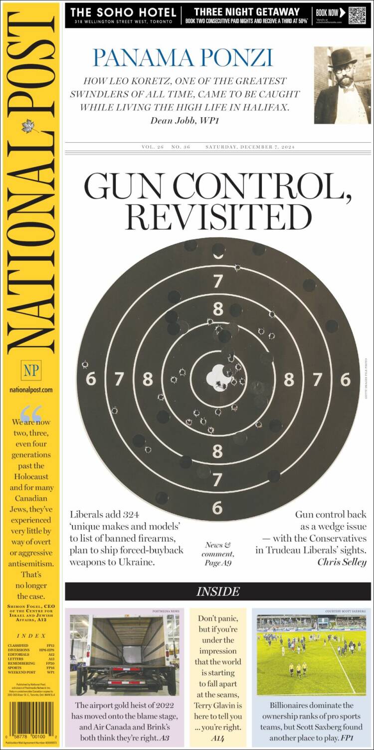 Portada de The National Post (Canadá)