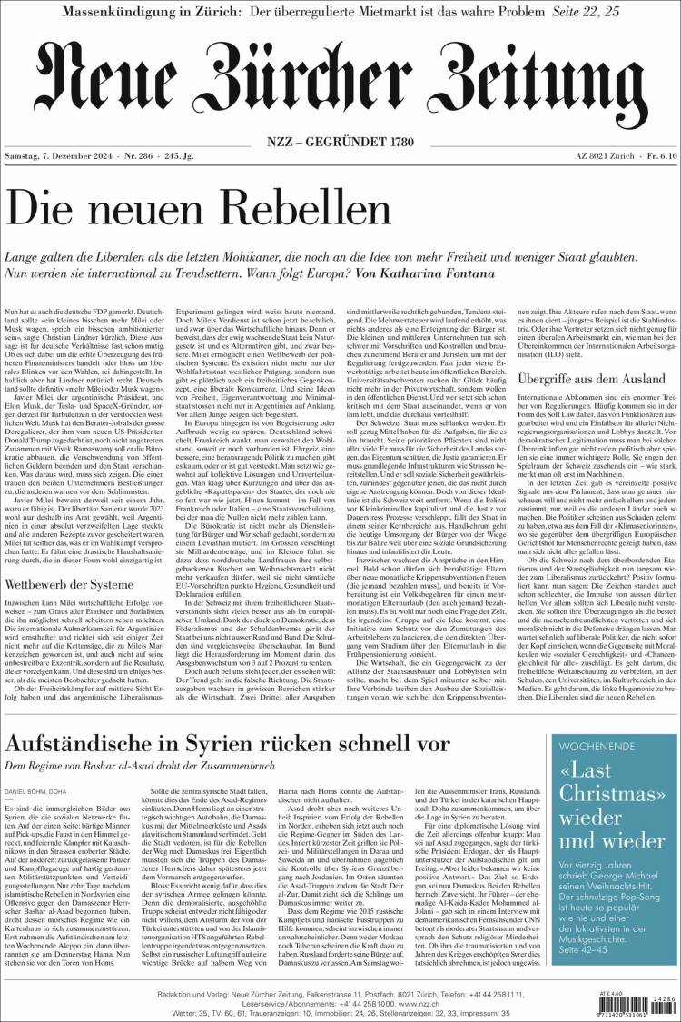 Portada de Neue Zürcher Zeitung (Switzerland)