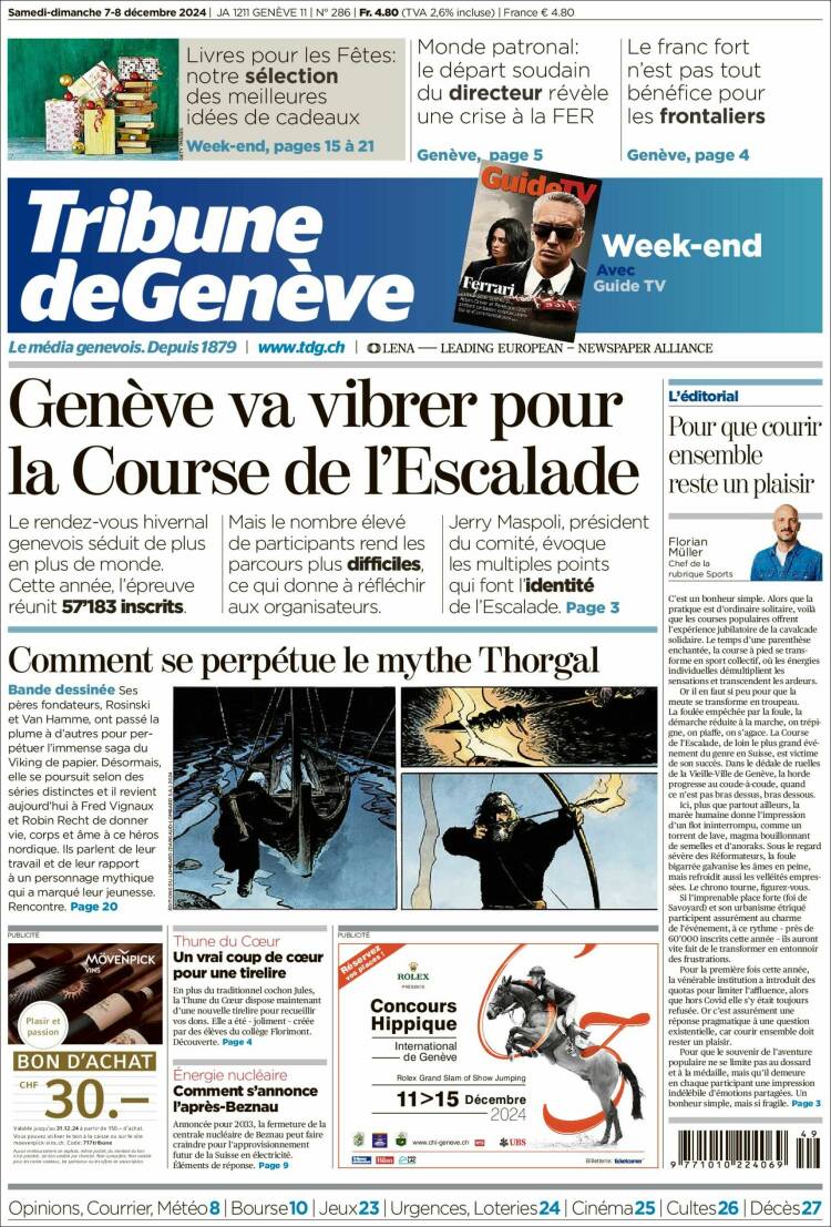 Portada de La Tribune de Genève (Switzerland)