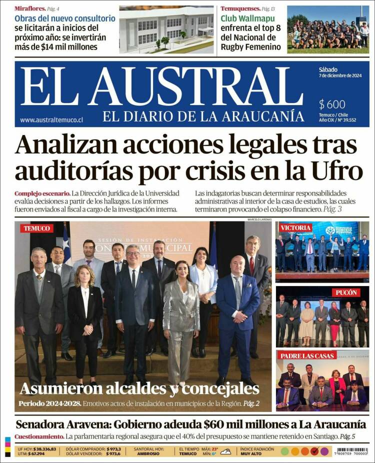 Portada de El Austral de Temuco (Chile)