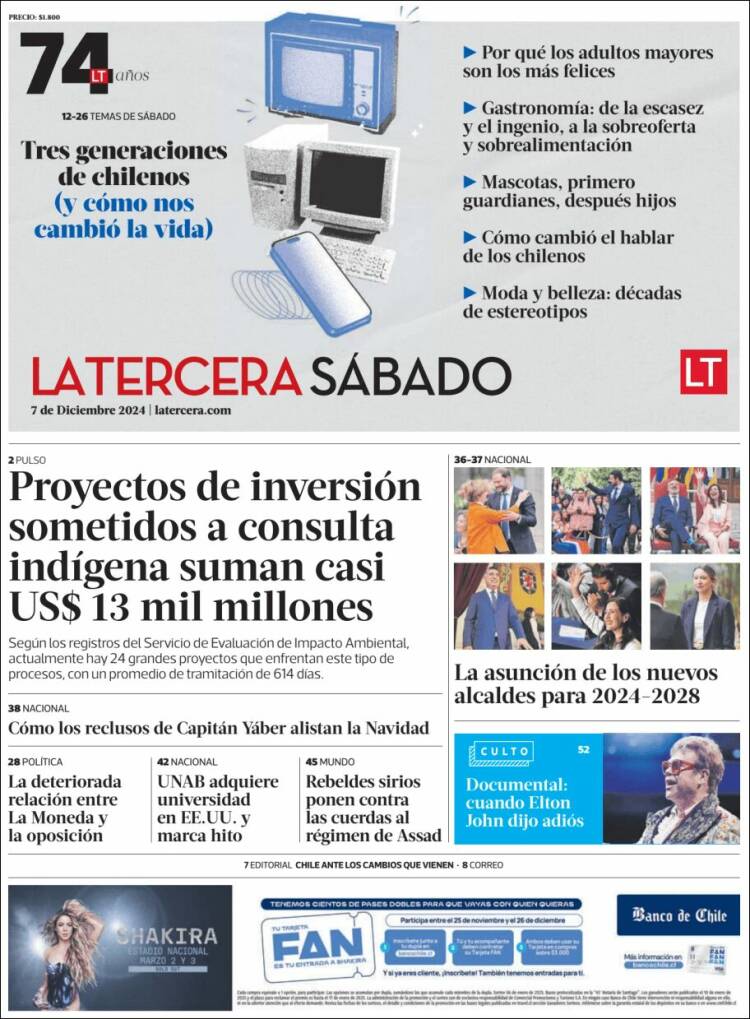 Portada de La Tercera (Chile)