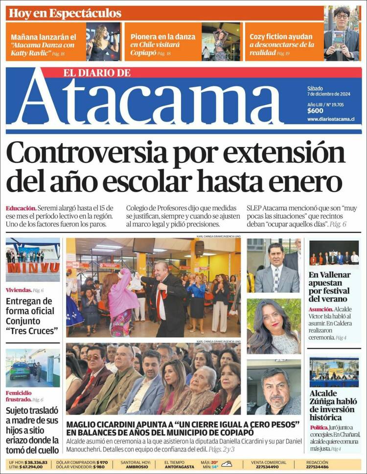 Portada de Diario de Atacama (Chile)