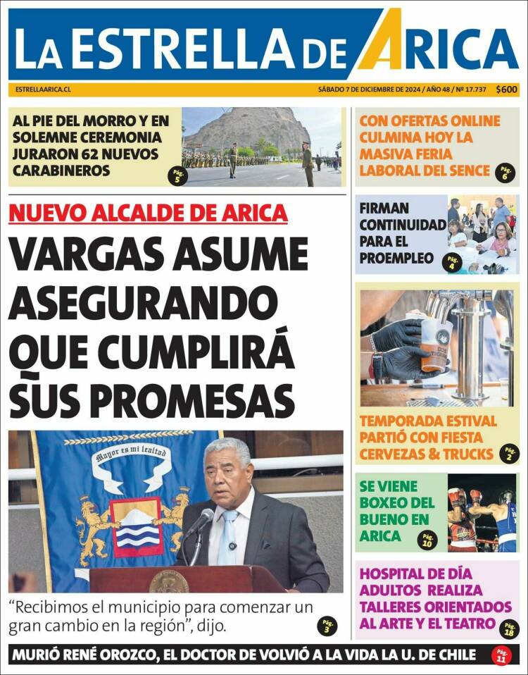 Portada de La Estrella de Arica (Chile)