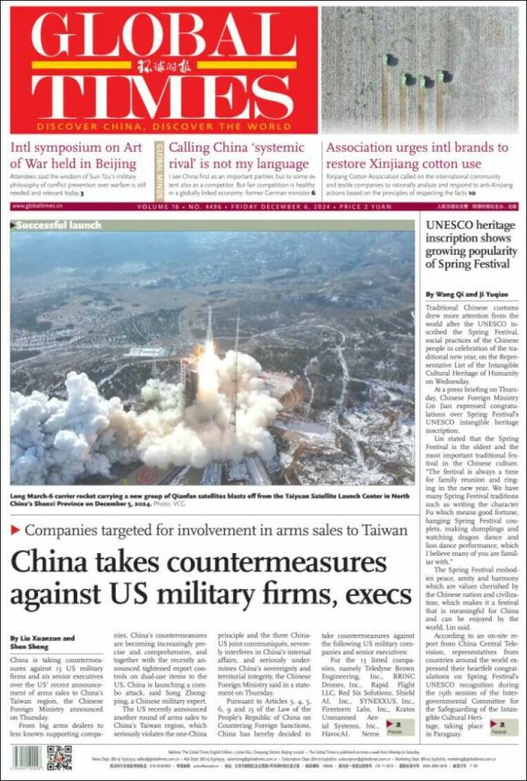 Portada de The Global Times (China)