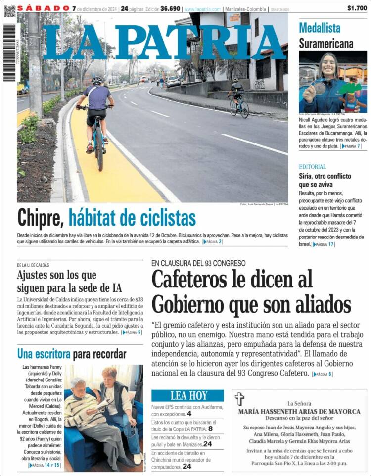 Portada de La Patria (Colombia)