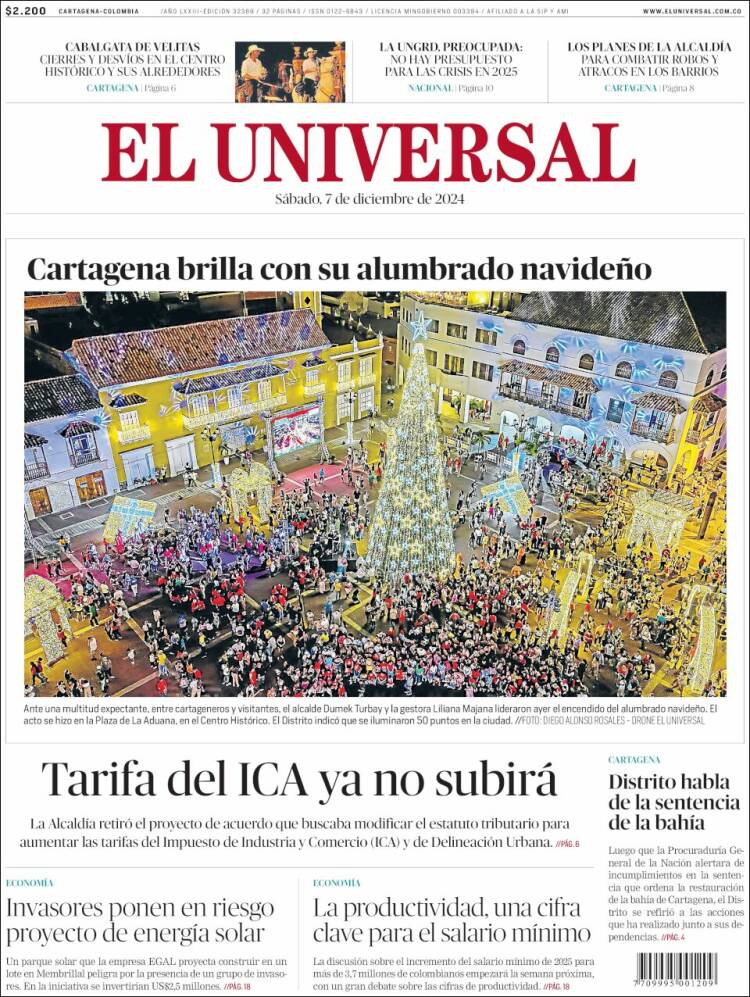 Portada de El Universal (Colombia)