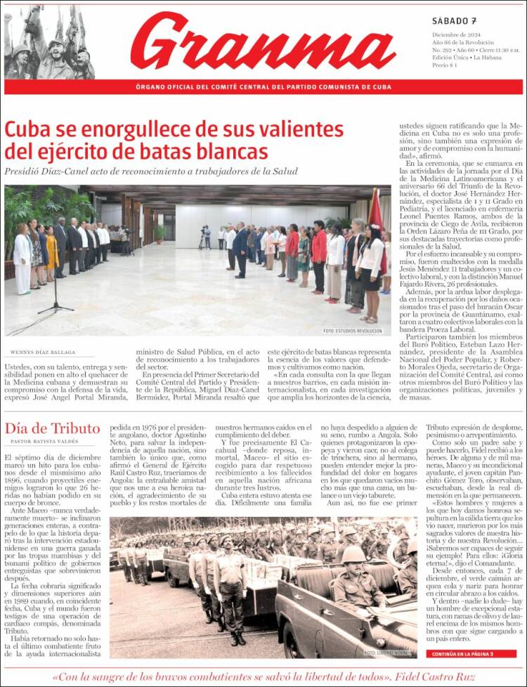Portada de Granma (Cuba)
